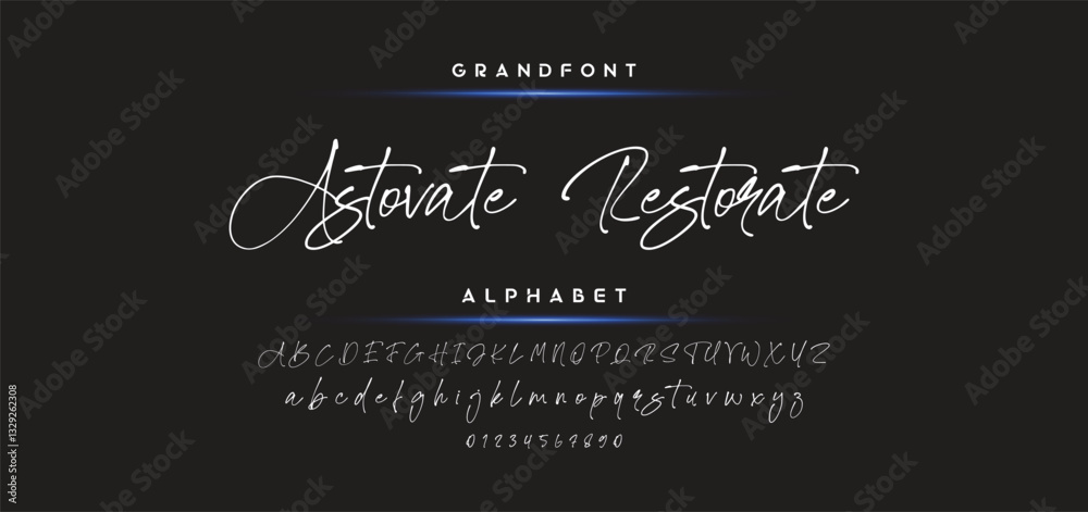 Fototapete Hand drawn calligraphic vector monoline font. Distress signature letters. Modern script calligraphy type. ABC typography latin signature alphabet.