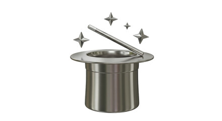 Isolated Magic Hat with Wand and Stars