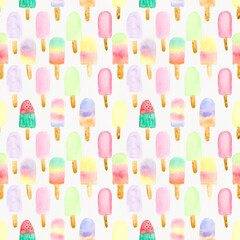 Watercolor Ice Cream Seamless Pattern
