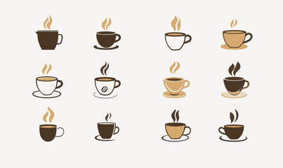 Minimalist Coffee Cup Icons Set for Logo and Menu Design in Vector Style