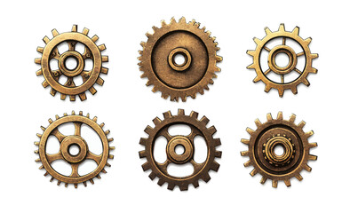 Vintage Brass Gears Vector Illustration: Retro Mechanical Cogwheels Design