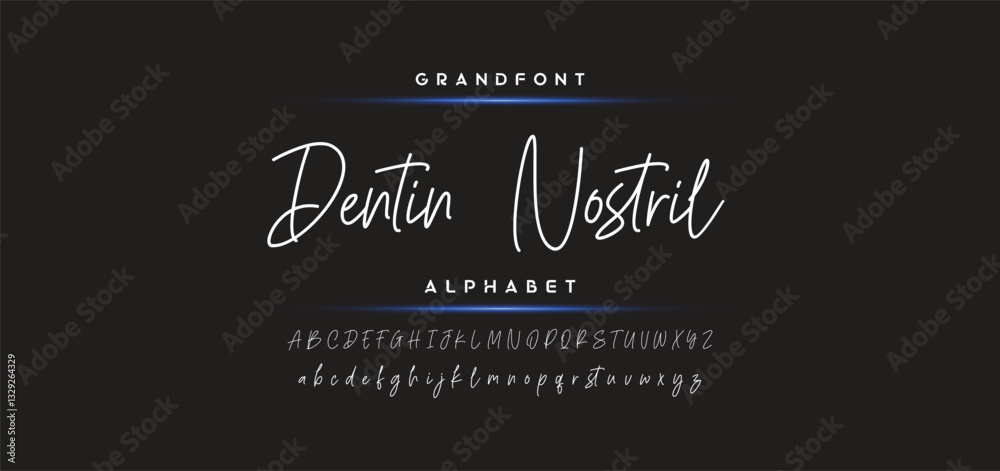 Fototapete Hand drawn calligraphic vector monoline font. Distress signature letters. Modern script calligraphy type. ABC typography latin signature alphabet.