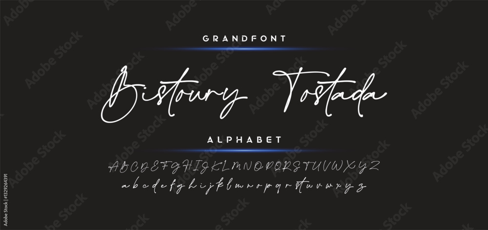 Fototapete Hand drawn calligraphic vector monoline font. Distress signature letters. Modern script calligraphy type. ABC typography latin signature alphabet.