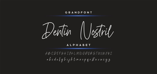 Hand drawn calligraphic vector monoline font. Distress signature letters. Modern script calligraphy type. ABC typography latin signature alphabet.