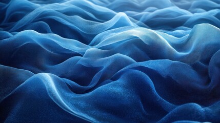 Fototapeta premium Abstract blue fabric waves, flowing textile texture.
