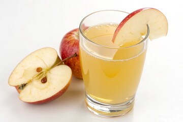 Fototapeta premium Glass of apple juice and apple on the table