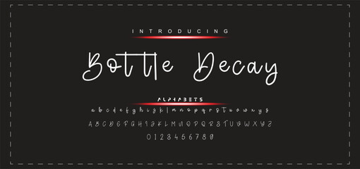 Hand drawn calligraphic vector monoline font. Distress signature letters. Modern script calligraphy type. ABC typography latin signature alphabet.
