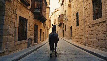 Black horse in the old town