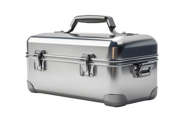 A Gleaming Metallic Toolbox, Ready For Adventure, Reflecting Light With A Brushed Steel Finish And Strong Clasps Isolated on Transparent Background
