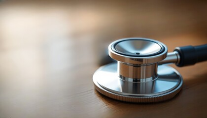 A stethoscope placed on a wooden surface, symbolizing healthcare, medical examinations, and professional services.