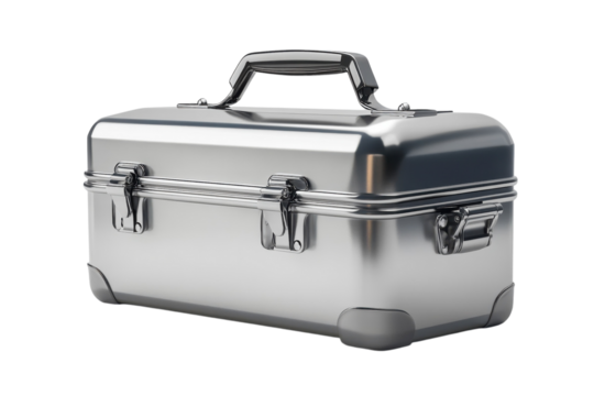 A Gleaming Metallic Toolbox, Ready For Adventure, Reflecting Light With A Brushed Steel Finish And Strong Clasps Isolated on Transparent Background