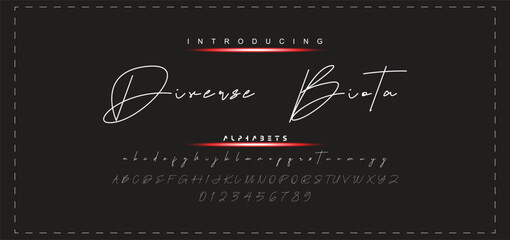 Hand drawn calligraphic vector monoline font. Distress signature letters. Modern script calligraphy type. ABC typography latin signature alphabet.