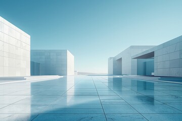 Fototapeta premium Spacious plaza with clean, modern buildings, illuminated by soft natural light