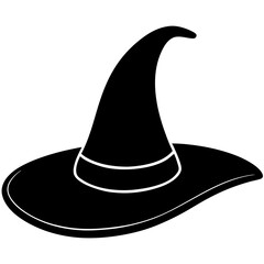 Witch hat black silhouette vector, Simple silhouette Design vector icon with white background. Halloween Witch Hat Silhouette