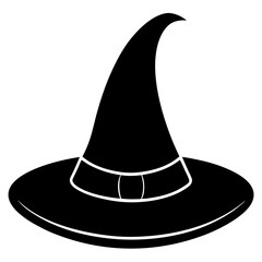 Witch hat black silhouette vector, Simple silhouette Design vector icon with white background. Halloween Witch Hat Silhouette