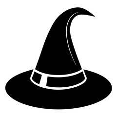 Witch hat black silhouette vector, Simple silhouette Design vector icon with white background. Halloween Witch Hat Silhouette