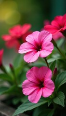 Vibrant pink petunias bloom in a summer garden flowerbed , texture, vibrant