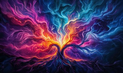 Experience the mesmerizing flow of cosmic energy with this vibrant, abstract representation of the universe.