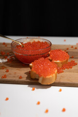 caviar on a plate sandwich with caviar salmon caviar close-up