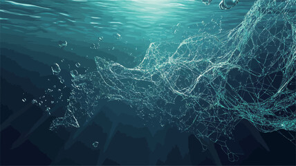 The image depicts a dynamic underwater scene.  It features a profusion of bubbles of varying sizes, seemingly rising from the depths.  These bubbles are translucent and refract light, creating a