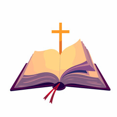 Open holy bible with cross illustration, faith and spirituality
