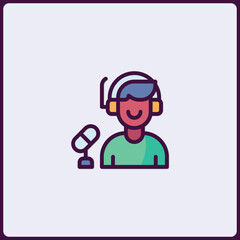 Cartoon illustration of a gamer wearing a headset with microphone icon