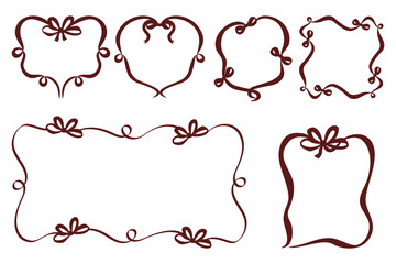 Vintage Coquette Frame with Ribbons Bows Silhouette Set. Girly Vibe. Vector illustration. Isolated Trendy aesthetic drawing Template for card, invitations, decorative labels and branding element