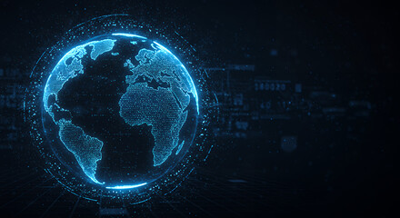 Digital Globe: Glowing Earth Technology, Global Connections & Future Innovations - Cyberspace Network Visualization