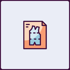 Garment blueprint on document vector icon, fashion design illustration
