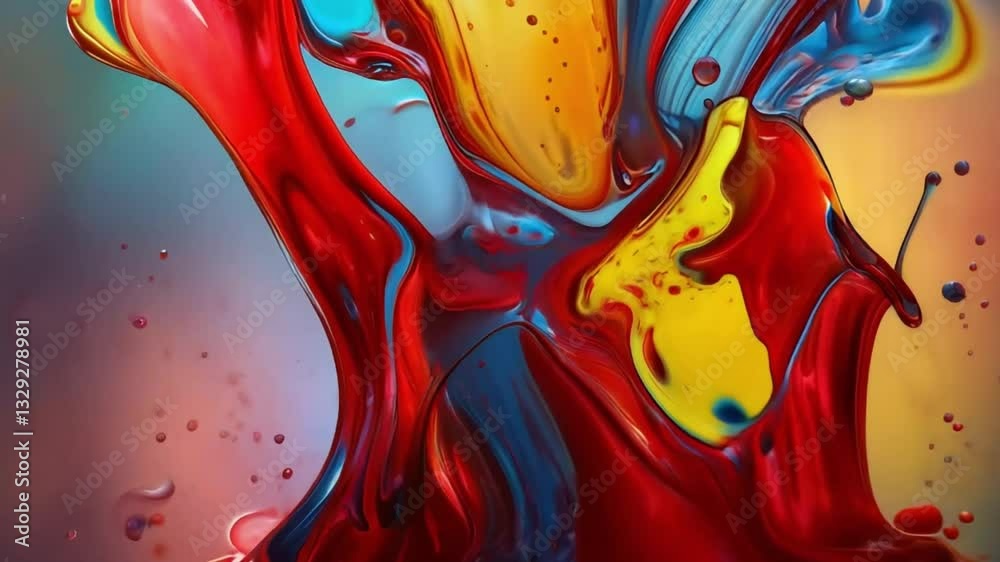 Poster colorful liquid splashes create dynamic patterns in a vibrant business setting