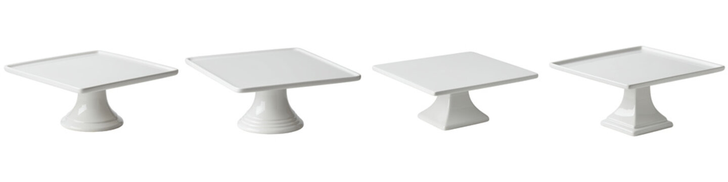 Square White Cake Stand on White, Cut Out Set