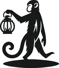 monkey holding lantern vector animal silhouette