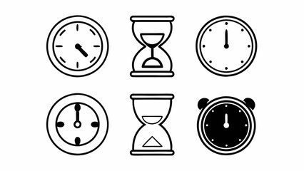 "40 sleek and minimalistic thin line icons for time and clock elements, such as ticking clocks, hourglasses, and time intervals"