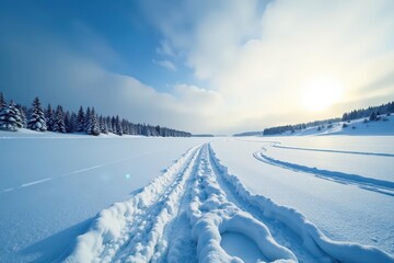 Obraz premium Frozen landscape, glistening snowdrifts under a stark winter sky, texture, landscape