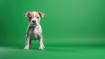 Realistic 1monthold Bull Terrier puppy standing with its unique eggshaped head, curious and energetic, filmed on a green screen for compositing