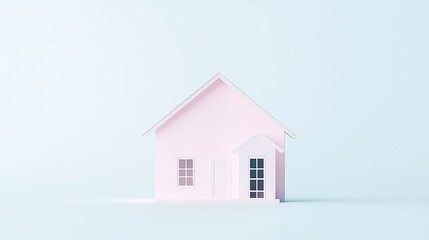 A simple house model, coins, with a light blue roof and a solid pastel background. The illustration is in an isometric, using a clay material and a white color palette.