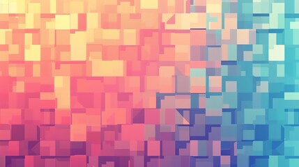 Fototapeta premium Abstract geometric background of overlapping squares in various shades of pink, blue, and yellow.