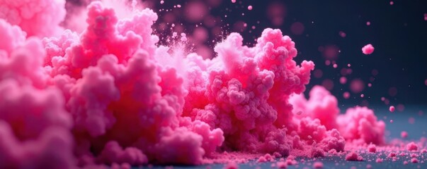 Abstract pink powder cloud burst, freeze-motion , fluffy, white
