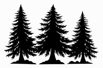 Obraz premium pine tree set line art silhouette vector illustration