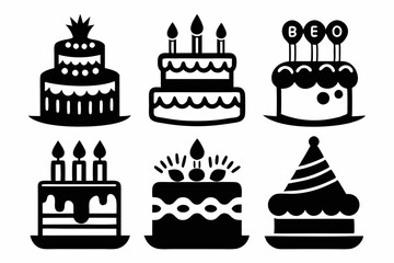birthday cake icon set line art silhouette vector illustration