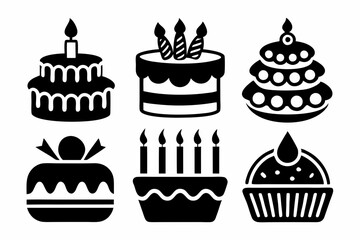 birthday cake icon set line art silhouette vector illustration