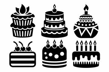 birthday cake icon set line art silhouette vector illustration