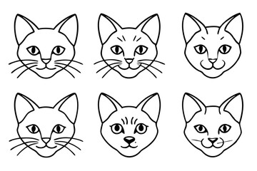 cat head icon set line art silhouette vector illustration