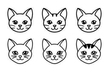cat head icon set line art silhouette vector illustration
