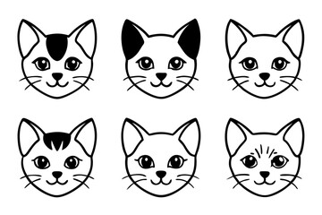 cat head icon set line art silhouette vector illustration