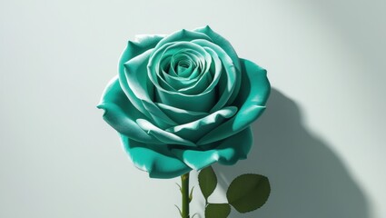 Velvety Teal Rose Blossom with Soft Petals on Light Background Digital Artifacts