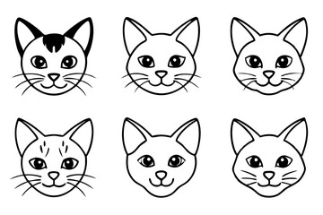 cat head icon set line art silhouette vector illustration