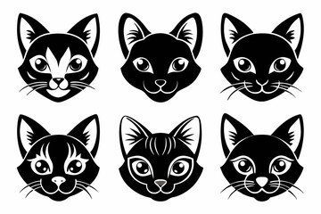 cat head icon set line art silhouette vector illustration