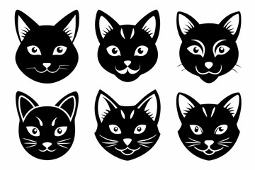 cat head icon set line art silhouette vector illustration
