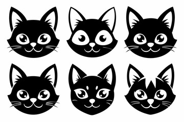 cat head icon set line art silhouette vector illustration